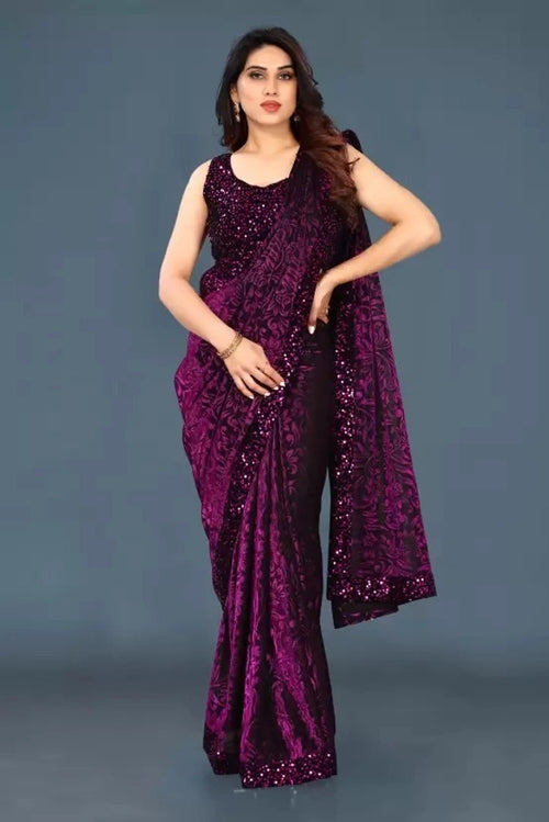 Lycra Blend Solid Saree for Women (Navy Blue, 6.3 m)
